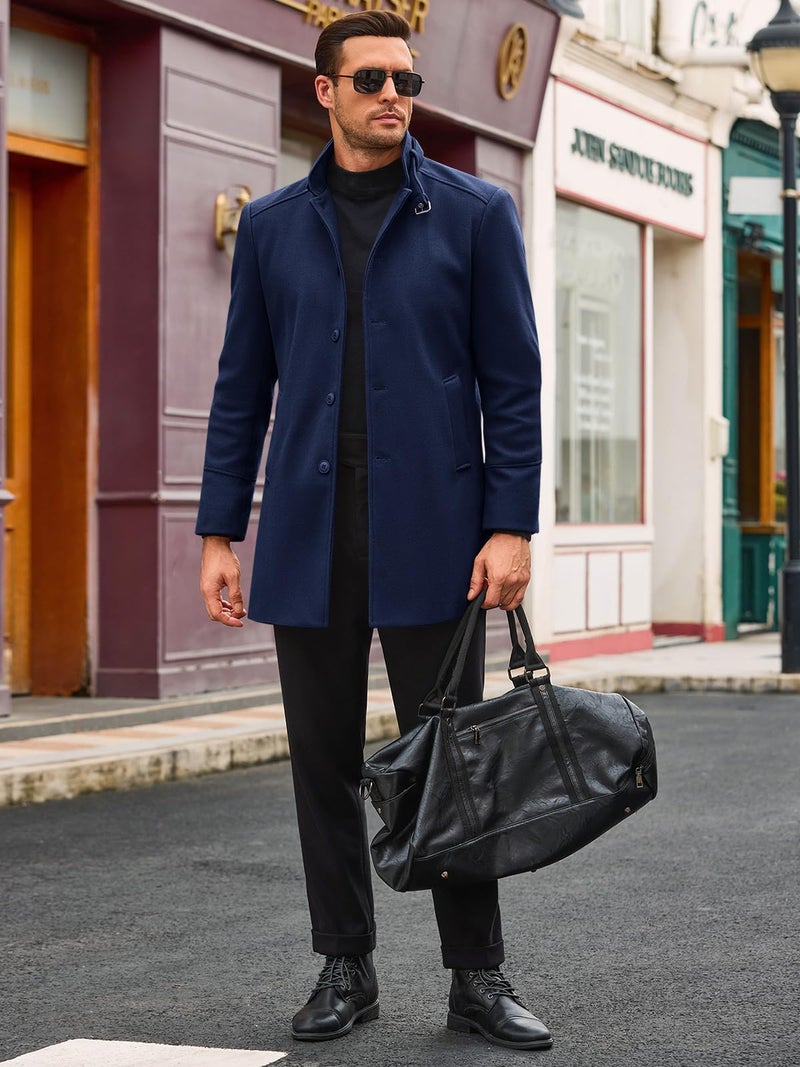 Runcati Mens Trench Coat Stand Collar Casual Slim Fit Single BSeasted Pea Coat Overcoat - Image 4