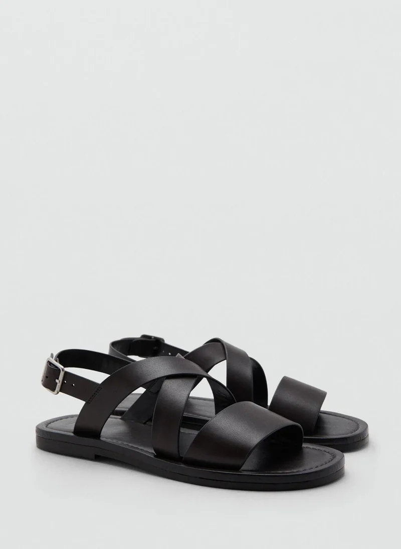 Mango Man Cross-strap leather sandals