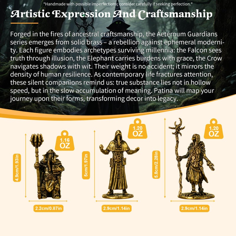 CHOVY Solid Brass Dark Mage Statues - Retro Design Crow Figures Collectible Figurines for Desk, Home Decor & Art Display Handcrafted Craftwork for Collectors - Image 2