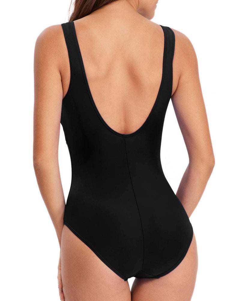 HAIVIDO Women's Athletic One Piece Swimsuits Racing Training Sports Bathing Suit Color Block Swimwear Black with Fushcia XL - Image 4