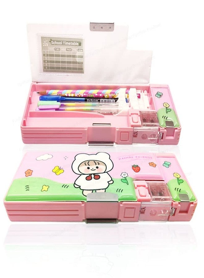 FunBlast Magnetic Pencil Box with Sharpener - Cartoon Pencil Box for Girls, Stationary Organizer Box for Kids, Multilayer Pencil Box, Kawaii Pencil Case for Girls, Birthday Return Gift for Kids - Image 1