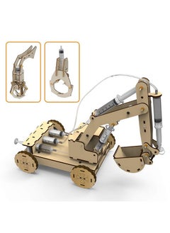 Mini Tudou 3D Wooden Construction Excavator Vehicle Toys Set, Stem Science Kit With Air Pressure System To Build A Wood Excavator Model Including 3 Replaceable Gripper & Digger For Kids Boys Girls  - Image 1