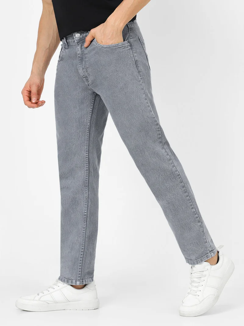 Urbano Fashion  Urbano Fashion Men's Light Grey Regular Fit Washed Jeans Stretchable  | Best Price UAE
