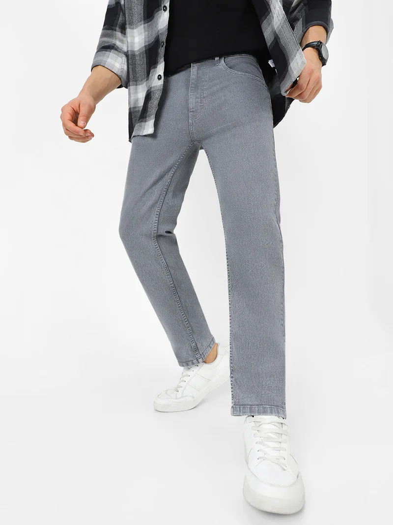 Urbano Fashion Men's Light Grey Regular Fit Washed Jeans Stretchable