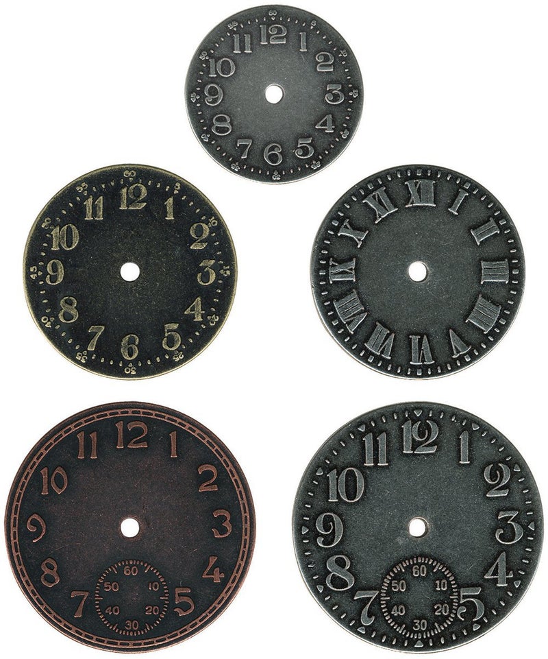 Tim Holtz Idea-ology Metal Timepieces by Tim Holtz Idea-ology, 5 per Pack, Various Sizes, Antique Finishes, TH92831  - Image 1