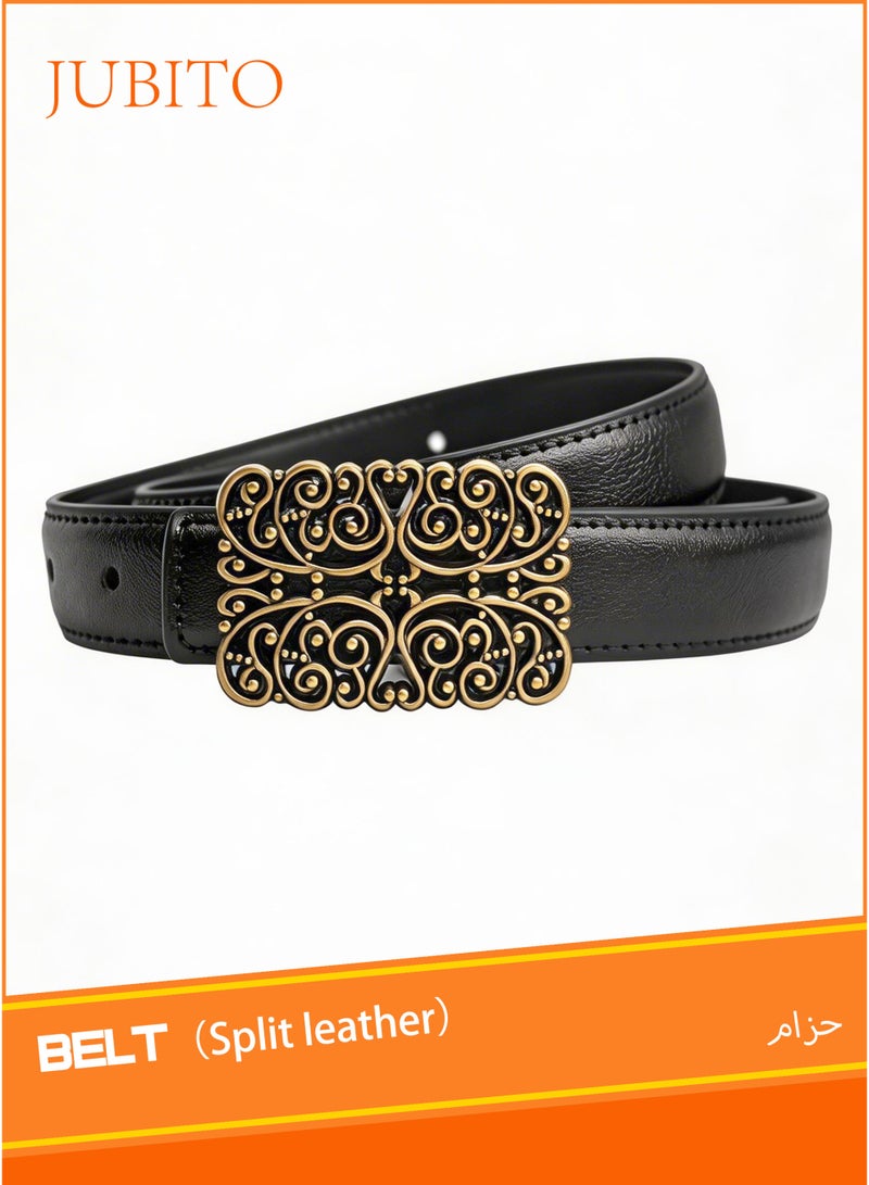JUBITO belt, fashionable and personalized women's belt, trendy and luxurious leather belt with metal buckle decoration, retro Maillard style, women's accessory (black, 100cm) - Image 1