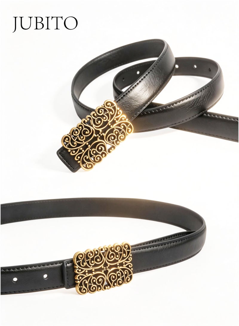 JUBITO belt, fashionable and personalized women's belt, trendy and luxurious leather belt with metal buckle decoration, retro Maillard style, women's accessory (black, 100cm) - Image 3