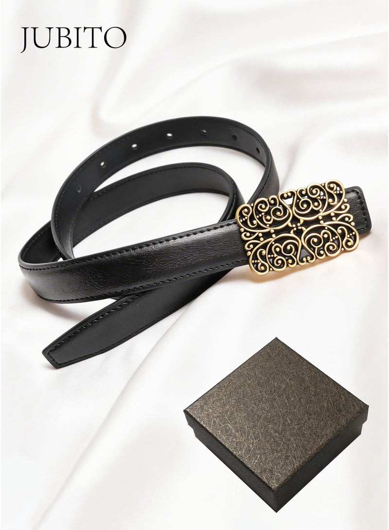 JUBITO belt, fashionable and personalized women's belt, trendy and luxurious leather belt with metal buckle decoration, retro Maillard style, women's accessory (black, 100cm) - Image 2