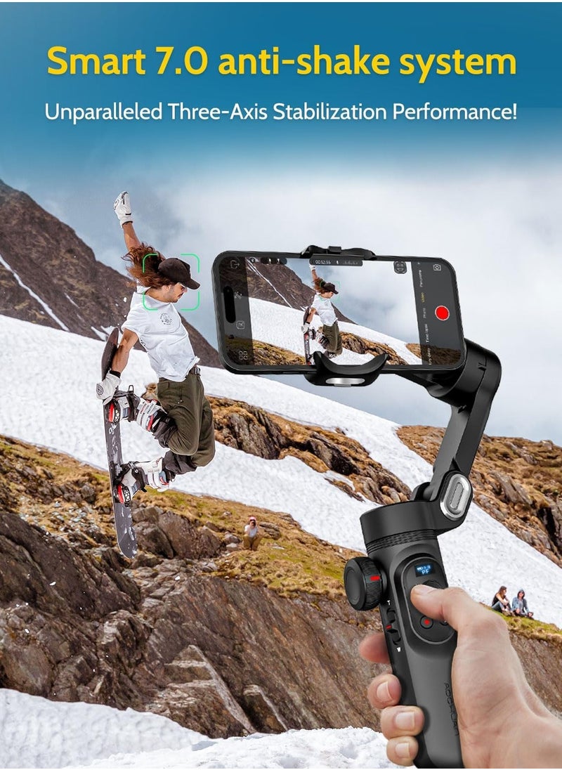 AOCHUAN - AOCHUAN X PRO Gimbal Stabilizer for Smartphone, Gimbal w/Wireless Charging iPhone Gimbal for iPhone 15 Pro Max/Android Foldable 3-Axis Handheld Phone Gimbal for Video Recording Face Tracking (Black) - Image 1