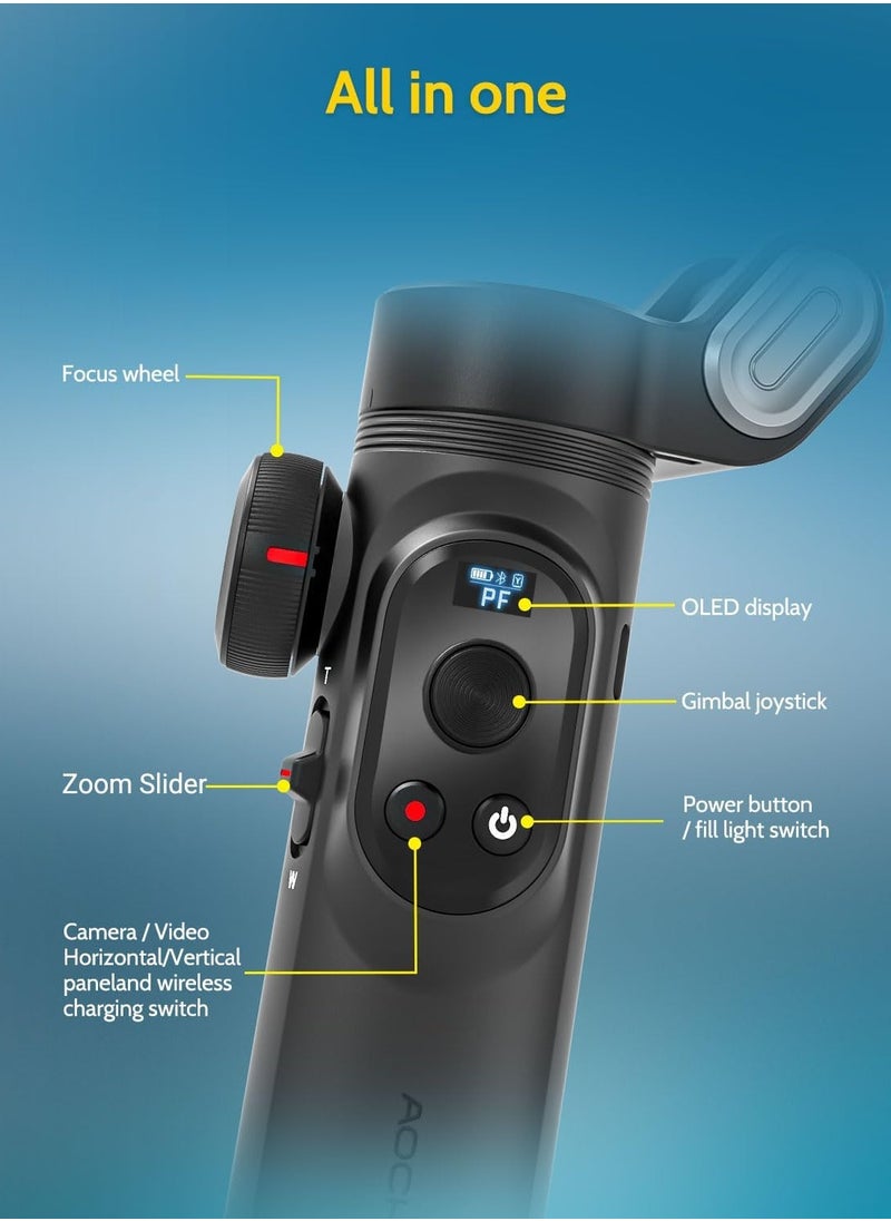 AOCHUAN - AOCHUAN X PRO Gimbal Stabilizer for Smartphone, Gimbal w/Wireless Charging iPhone Gimbal for iPhone 15 Pro Max/Android Foldable 3-Axis Handheld Phone Gimbal for Video Recording Face Tracking (Black) - Image 1