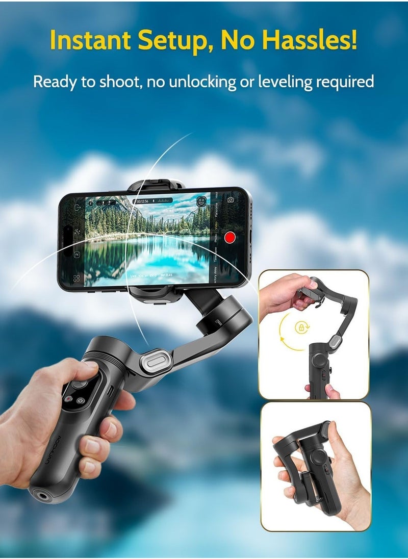 AOCHUAN - AOCHUAN X PRO Gimbal Stabilizer for Smartphone, Gimbal w/Wireless Charging iPhone Gimbal for iPhone 15 Pro Max/Android Foldable 3-Axis Handheld Phone Gimbal for Video Recording Face Tracking (Black) - Image 1