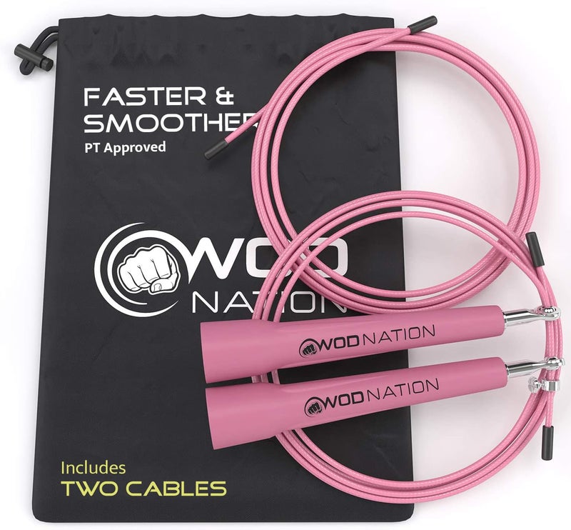 WOD Nation Speed Jump Rope Exercise Equipment - Pink, Alloy Steel, Adjustable Length - Fitness & Cardio Workout Equipment for Home Gym - MMA Training, Boxing & Skipping for Kids & Adults - Image 1