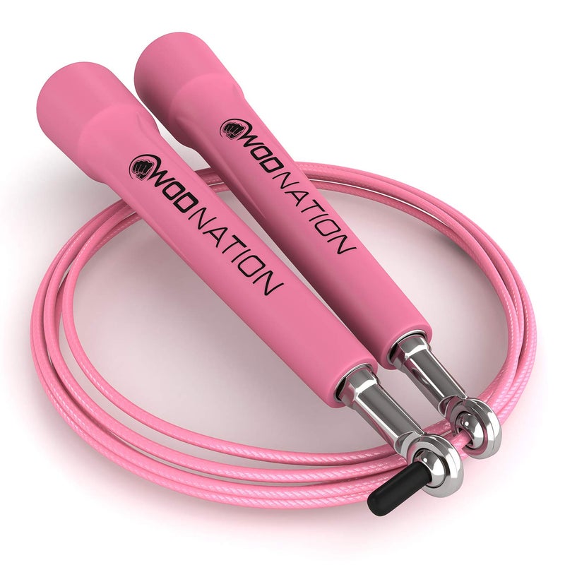 WOD Nation Speed Jump Rope Exercise Equipment - Pink, Alloy Steel, Adjustable Length - Fitness & Cardio Workout Equipment for Home Gym - MMA Training, Boxing & Skipping for Kids & Adults - Image 2