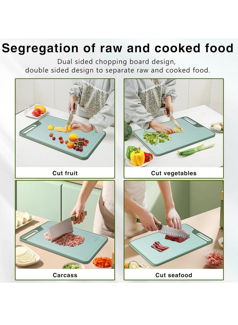 SYOSI Plastic Cutting Boards for Kitchen, Large Cutting Board, Plastic Cutting Board Set of 2, Non-Slip Cutting Board with Dandle and Juice Groovenon, Dishwasher Safe Cutting Boards (Green) - Image 3