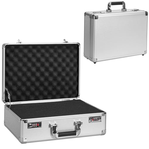 LOCKCURX Security Lock Boxes - 16.9 x 12.2 x 6.3 Inch Large, Portable Locking Storage Totes with Dual Combination Locks, Medicine Lock Box, Lock Boxes for Personal Items, Cash & Briefcase - Silver - Image 1