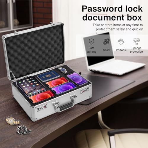 LOCKCURX Security Lock Boxes - 16.9 x 12.2 x 6.3 Inch Large, Portable Locking Storage Totes with Dual Combination Locks, Medicine Lock Box, Lock Boxes for Personal Items, Cash & Briefcase - Silver - Image 2