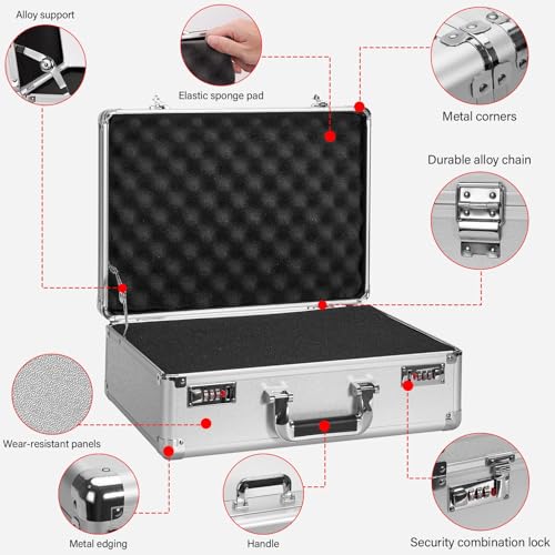 LOCKCURX Security Lock Boxes - 16.9 x 12.2 x 6.3 Inch Large, Portable Locking Storage Totes with Dual Combination Locks, Medicine Lock Box, Lock Boxes for Personal Items, Cash & Briefcase - Silver - Image 4