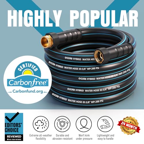 EOOIO Garden Hose 50 ft x 5/8" with Nozzle, Water Hose Heavy Duty Flexible, Lightweight Kink-less Hybrid Hose with Swivel Handle, Male to Female Fittings - Image 2