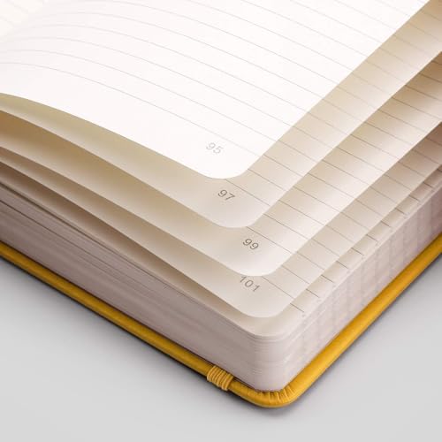 EMSHOI College Ruled Notebook 120gsm Thick Lined Journal - 256 Numbered Pages, A5 Hardcover Leather Writing Notebook for Work, School, Travel - with Sticky Notes, 5.75"x8.38", Yellow - Image 4