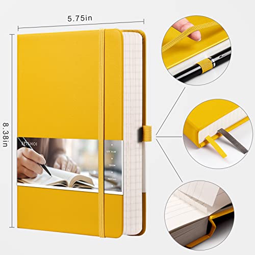 EMSHOI College Ruled Notebook 120gsm Thick Lined Journal - 256 Numbered Pages, A5 Hardcover Leather Writing Notebook for Work, School, Travel - with Sticky Notes, 5.75"x8.38", Yellow - Image 5