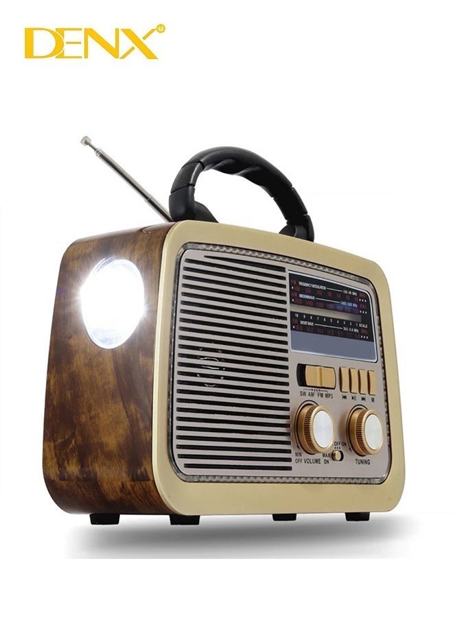 Denx Radio Fm - Am - Sw Brown Wood Bluetooth Portable Audio Tf Card Usb Flash Disk Aux Playback  - Image 1