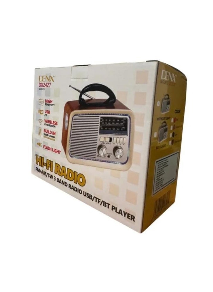 Radio Fm - Am - Sw Brown Wood Bluetooth Portable Audio Tf Card Usb Flash Disk Aux Playback