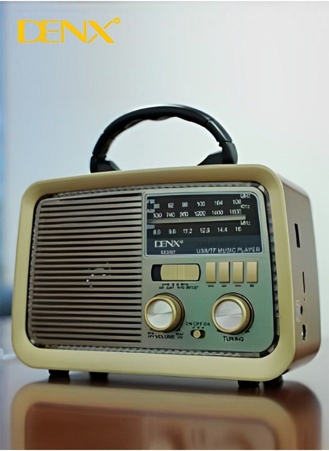 Denx Radio Fm - Am - Sw Brown Wood Bluetooth Portable Audio Tf Card Usb Flash Disk Aux Playback  - Image 2