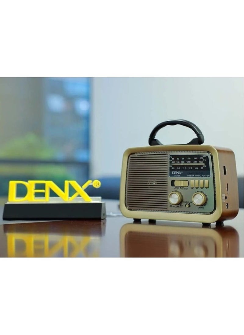 Denx Radio Fm - Am - Sw Brown Wood Bluetooth Portable Audio Tf Card Usb Flash Disk Aux Playback  - Image 3