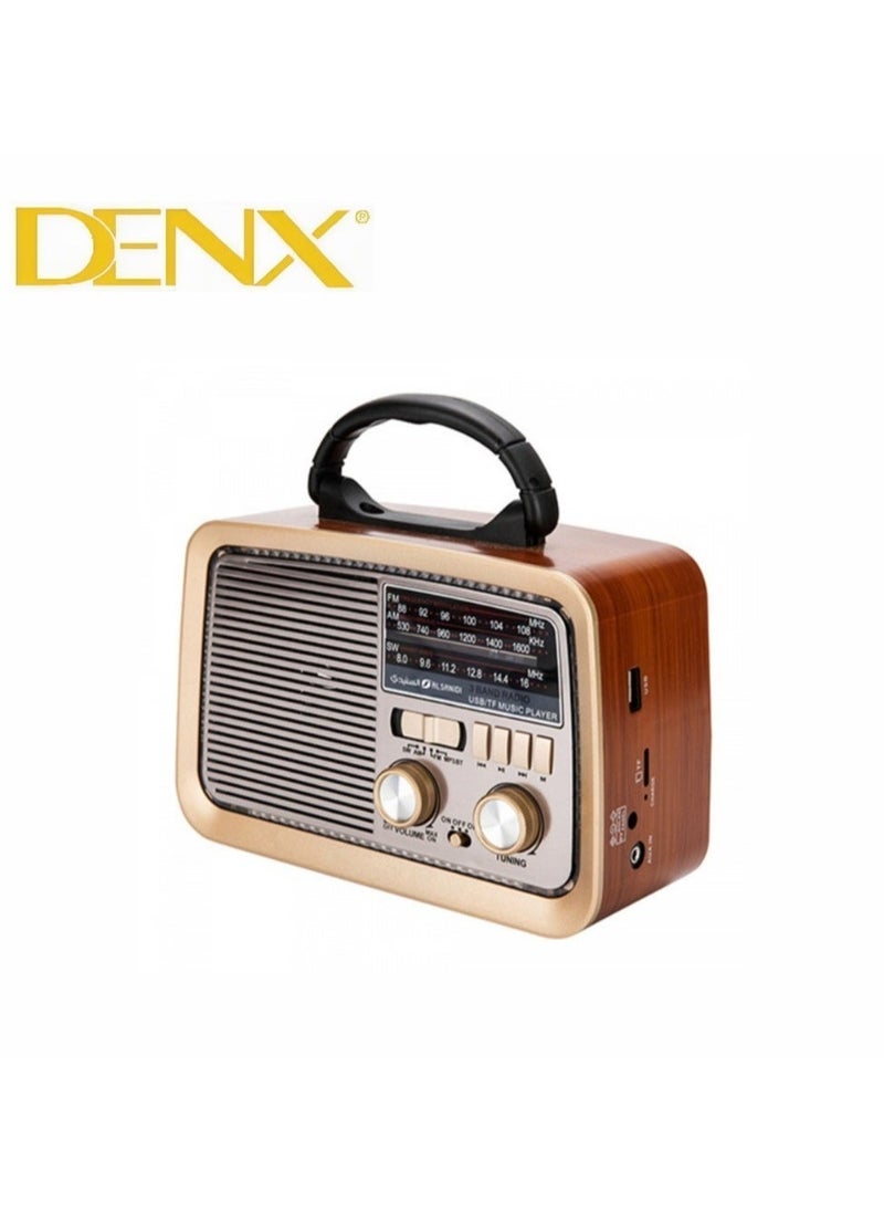 Denx Radio Fm - Am - Sw Brown Wood Bluetooth Portable Audio Tf Card Usb Flash Disk Aux Playback  - Image 4