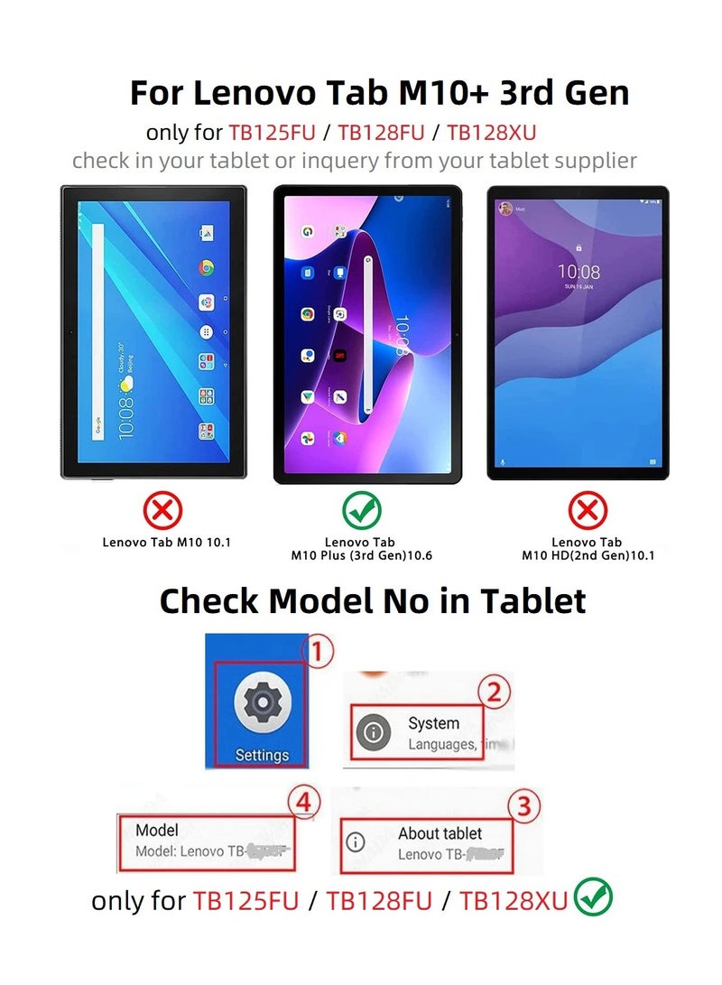 For Lenovo Tab M10 Plus (Gen 3) Case 10.6-inch 2022 Kids Case Cover with Shockproof Handle Stand for Lenovo Tab M10 Plus 3rd Gen (TB125FU / TB128FU / TB128XU) Tablet (Rose) - Image 2