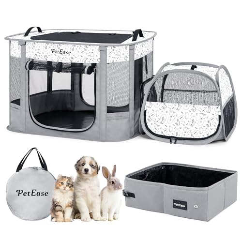 PETEASE Portable Cat Playpen with Litter Box, Cat Enclosure for Camping, Cat Recovery Playpen After Surgery, Foldable Indoor Outdoor Pet Tent for Cats Rabbits Puppies (Light Gray) - Image 1