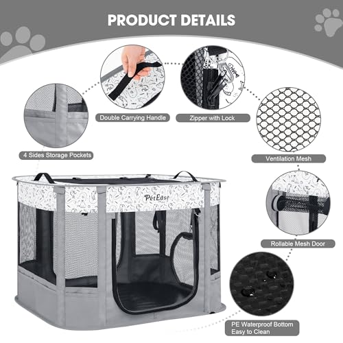 PETEASE Portable Cat Playpen with Litter Box, Cat Enclosure for Camping, Cat Recovery Playpen After Surgery, Foldable Indoor Outdoor Pet Tent for Cats Rabbits Puppies (Light Gray) - Image 4
