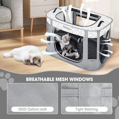 PETEASE Portable Cat Playpen with Litter Box, Cat Enclosure for Camping, Cat Recovery Playpen After Surgery, Foldable Indoor Outdoor Pet Tent for Cats Rabbits Puppies (Light Gray) - Image 2