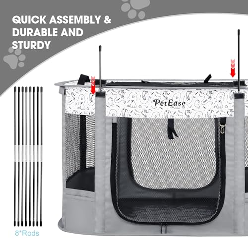 PETEASE Portable Cat Playpen with Litter Box, Cat Enclosure for Camping, Cat Recovery Playpen After Surgery, Foldable Indoor Outdoor Pet Tent for Cats Rabbits Puppies (Light Gray) - Image 5