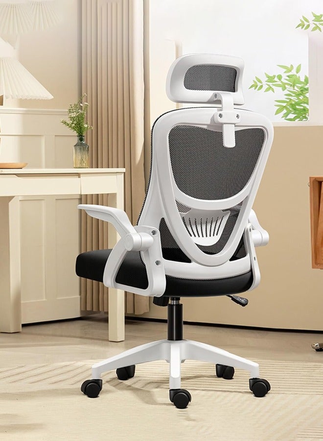 آه آه كرسي ألعاب، كرسي مكتب مريح، تصميم شبكي قابل للتنفس، كرسي مكتب عالي الظهر مع مسند رأس قابل للتعديل ومسند ذراع دوار ودعم أسفل الظهر (أبيض) - Image 2