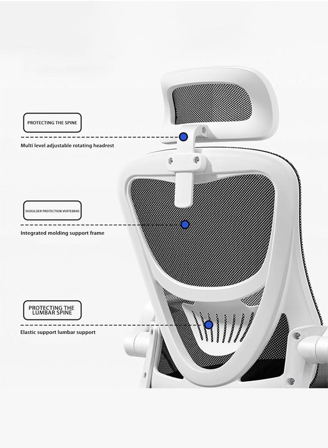 آه آه كرسي ألعاب، كرسي مكتب مريح، تصميم شبكي قابل للتنفس، كرسي مكتب عالي الظهر مع مسند رأس قابل للتعديل ومسند ذراع دوار ودعم أسفل الظهر (أبيض) - Image 3