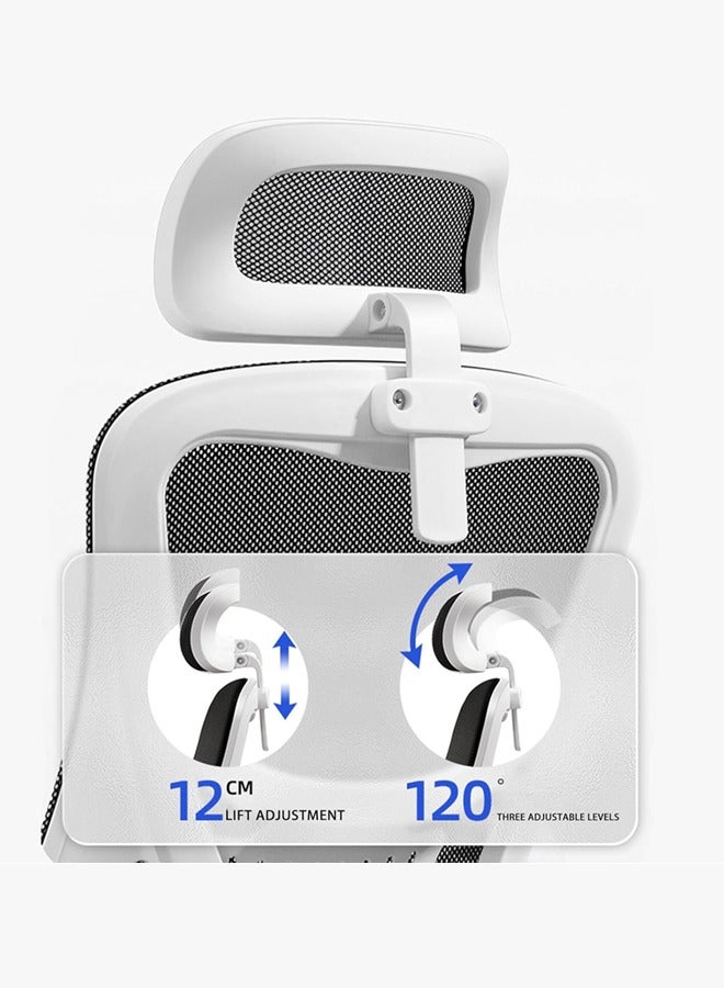 آه آه كرسي ألعاب، كرسي مكتب مريح، تصميم شبكي قابل للتنفس، كرسي مكتب عالي الظهر مع مسند رأس قابل للتعديل ومسند ذراع دوار ودعم أسفل الظهر (أبيض) - Image 4