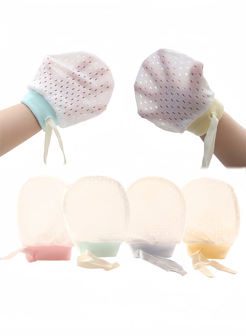 DAREU Breathable Mesh Baby Mittens 0–9 Months, No‑Scratch Cotton‑Ice Silk Gloves with Drawstring, 4 Pairs Unisex Summer Infant Hand Covers  - Image 1