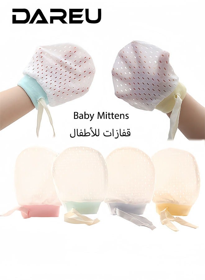 DAREU Breathable Mesh Baby Mittens 0–9 Months – 4 Pairs Cotton Ice Silk No-Scratch Infant Gloves with Drawstring – Unisex Summer Baby Hand Covers - Image 1