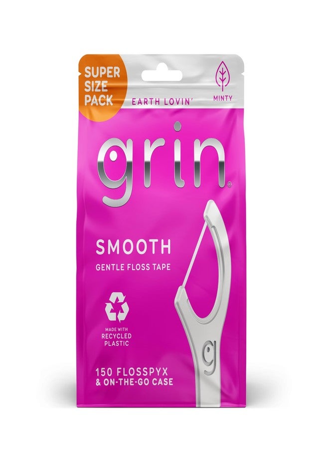 GRIN Smooth Flosspyx, Gentle Floss Picks, 150 Count, Dental Flossers, Minty Flavor, Recycled Plastic, Smooth Floss, Tight Teeth, Premium Longer Floss Head, Includes Safe Fold-Back Tooth Pick - Image 1