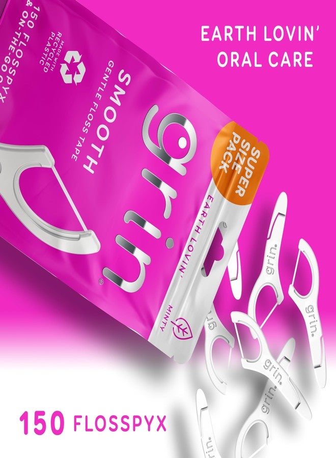 GRIN Smooth Flosspyx, Gentle Floss Picks, 150 Count, Dental Flossers, Minty Flavor, Recycled Plastic, Smooth Floss, Tight Teeth, Premium Longer Floss Head, Includes Safe Fold-Back Tooth Pick - Image 2