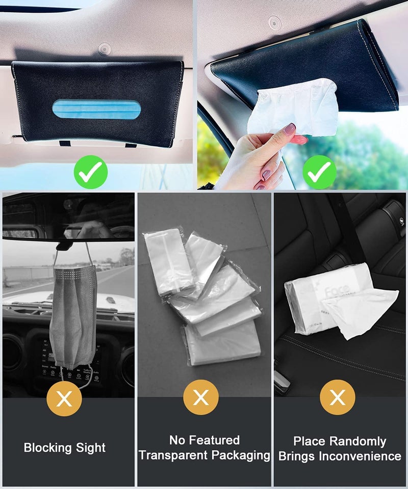 AUTOMAZE Car Visor Tissue Holder, Tissue Holder for Car, Mask Holder for Car Visor, PU Leather Tissue Box Holder, Wipes Case for Car Visor, Universal Mask Dispenser for Car Napkin Holder for Car Tissue (Black) - Image 4