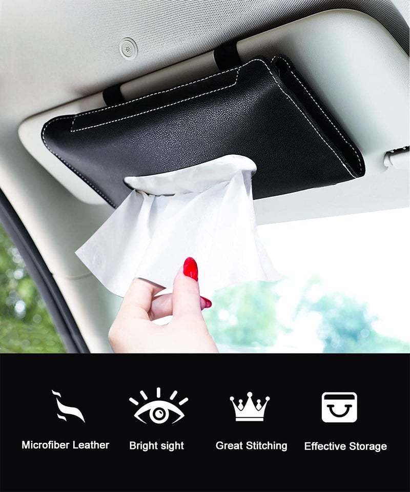 AUTOMAZE Car Visor Tissue Holder, Tissue Holder for Car, Mask Holder for Car Visor, PU Leather Tissue Box Holder, Wipes Case for Car Visor, Universal Mask Dispenser for Car Napkin Holder for Car Tissue (Black) - Image 2