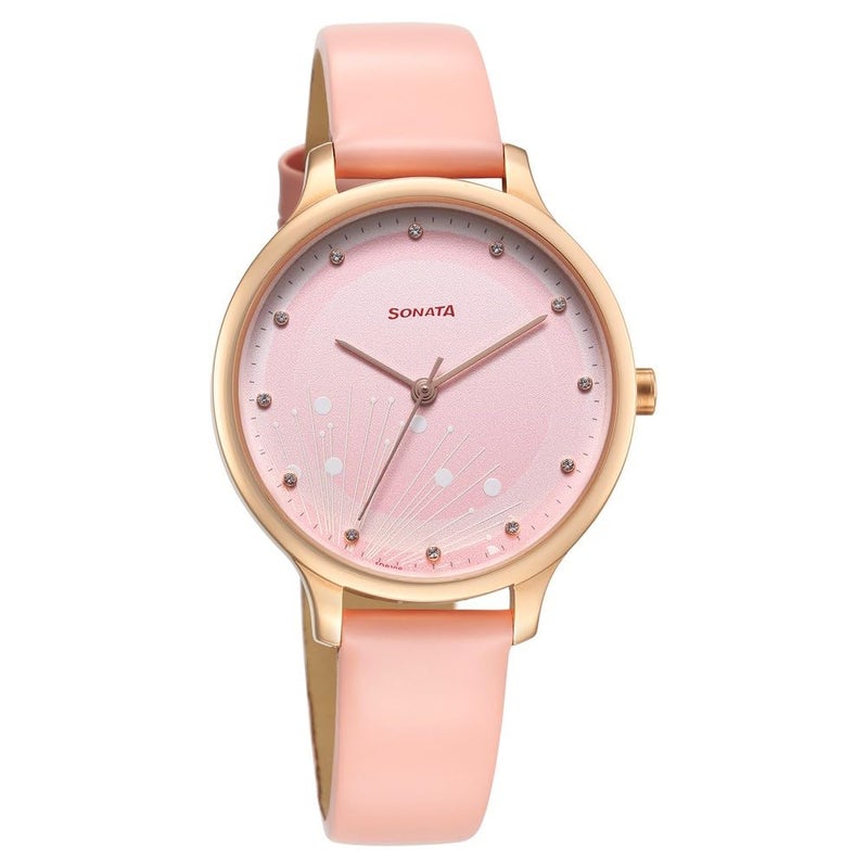 Sonata Blush Quartz Analog Pink dial Leather Strap Watch for Women-87050WL04 - Image 3