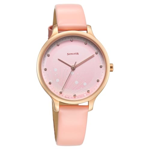 Sonata Blush Quartz Analog Pink dial Leather Strap Watch for Women-87050WL04 - Image 1