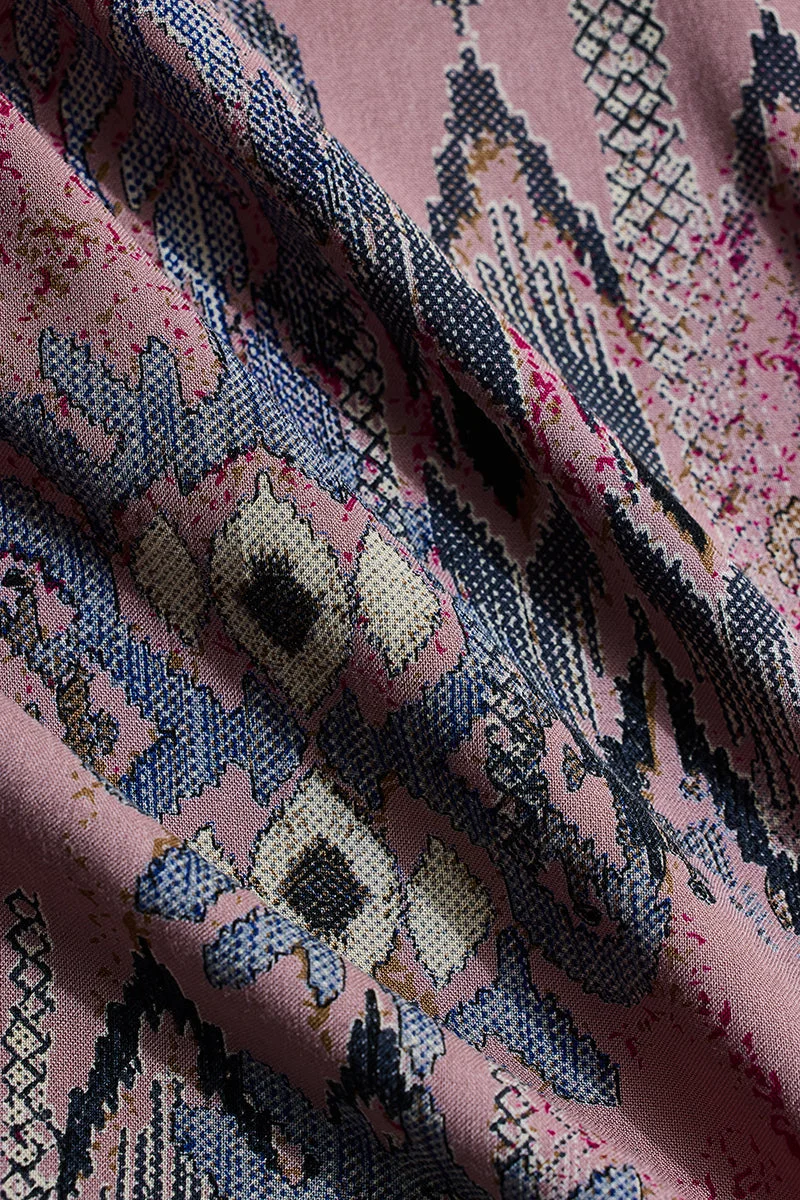 سنيتش Pink Abstract Long Sleeve Slim Fit Casual Shirt