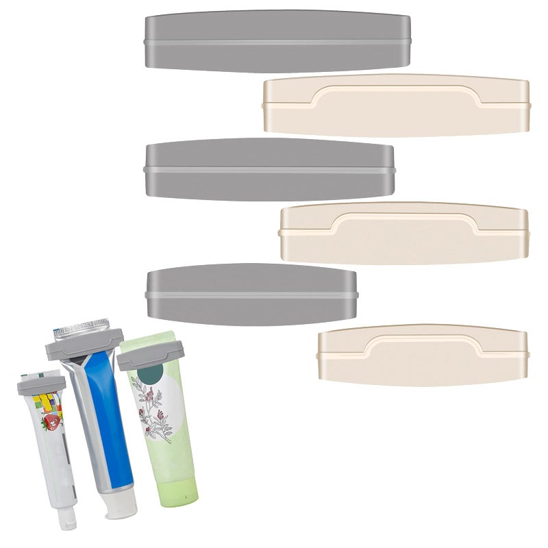 calary 6pcs Toothpaste Tube Squeezer Dispenser 3 Sizes Plastic Rolling Toothpaste Clip for BathroomGray White