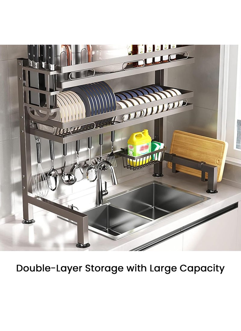 iBELL IBELL Over Sink Dish Rack for Kitchen, Bartan Stand for Drying, Carbon Steel, 2 Layer, Drainer Shelf/Kitchen Organizer/Utensils Storage – (IBLDR152 6252-2L, Black)  - Image 4