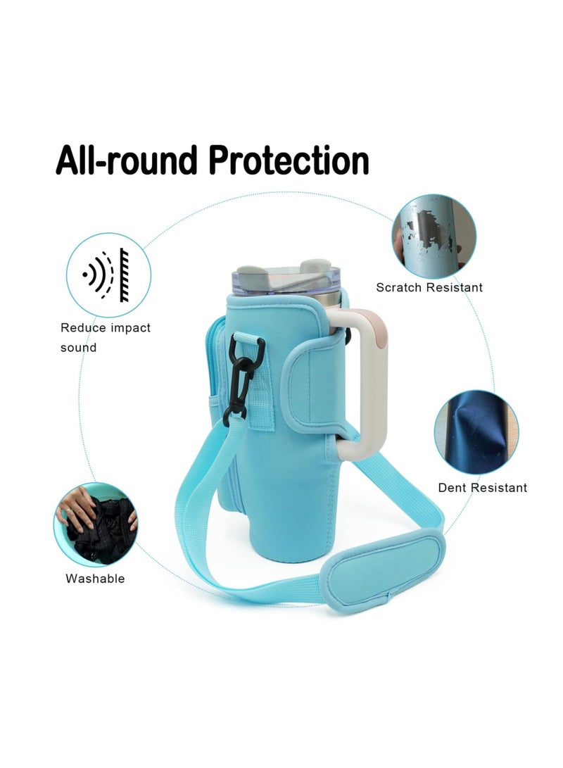 Flushrenic Water Bottle Carrier Bag,for 42oz Tumbler with Phone Pocket,Holder Pouch with Adjustable Strap,for Hiking Travelling Camping(Light Blue)  - Image 5