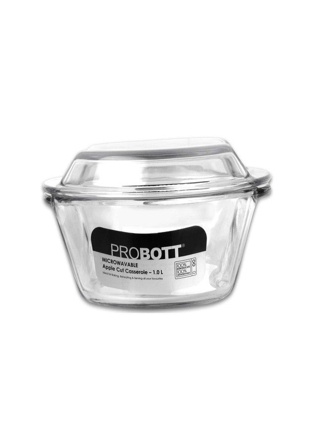Probott Vetroware Borosilicate 1000ml Glass Casserole 1Ltr With Lid, Transparent | Dinner, Sabzi Bhaji, Dal, Roti Chapati, Rice, Curry Serving Bowl | Oven, Microwave, Dishwasher and Freezer Safe - Image 1